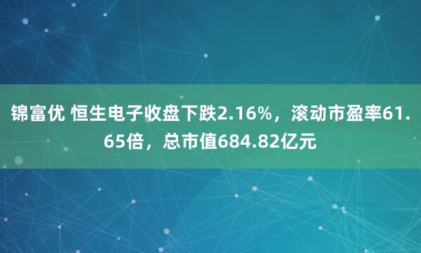 锦富优 恒生电子收盘下跌2.16%，滚动市盈率61.65倍，总市值684.82亿元